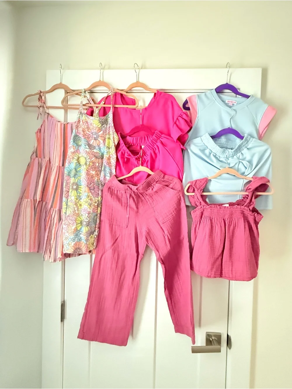 Girls Mixed Clothing Set - Pink, Light Blue & Multi Floral Pieces